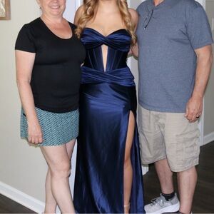 Elegant Navy Blue Satin Gown